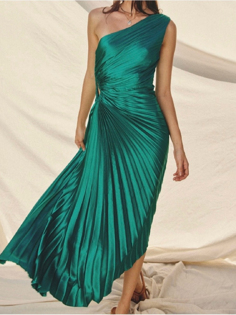 Aakaa Pleated Asymmetrical Dress Women’s Small Green NWT